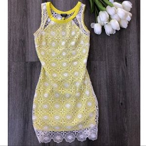 Yellow & white floral lace mini dress